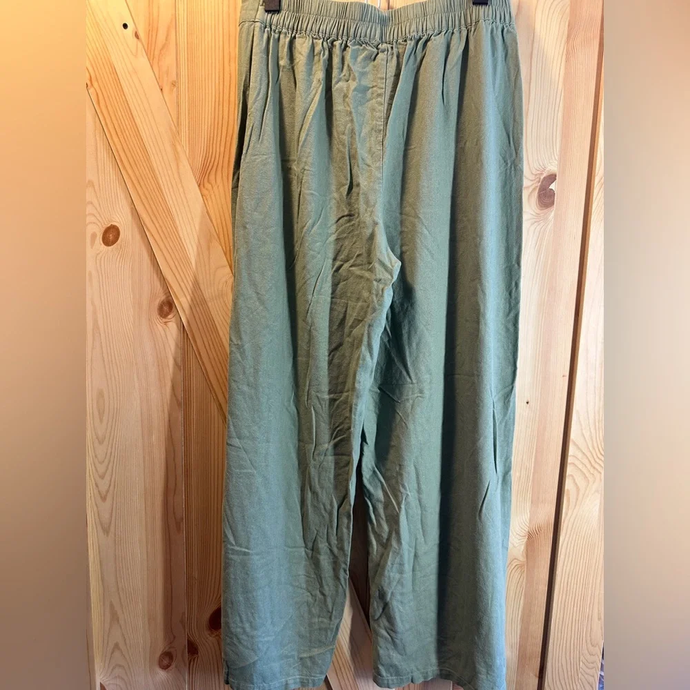 House of Harlow 1960 Sage Green Linen-Blend Wide Leg Tassel Drawstring Pants - Picture 3 of 8